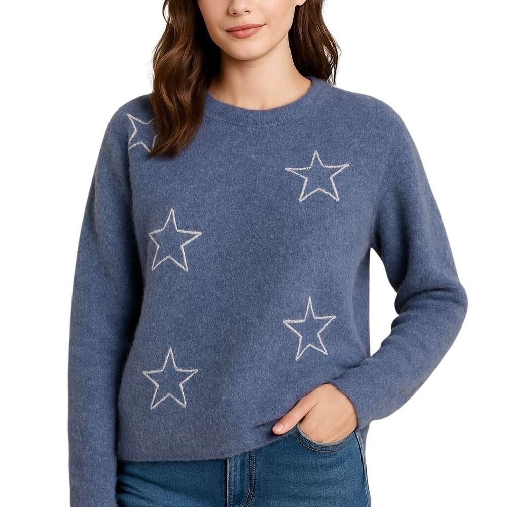 Saks‎ Fifth Avenue Blue 100% Cashmere Cozy Soft Whimsical Star Sweater Size L/XL